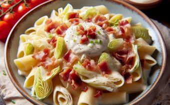 Pâtes chicon lardon crème